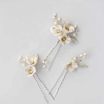 Newest Handmade Fancy Wedding Bridal Pearl Crystal White Flower Hair Pins